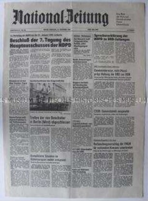 Tageszeitung der NDPD "National-Zeitung" u.a. zu den Vier-Mächte-Beratungen in West-Berlin