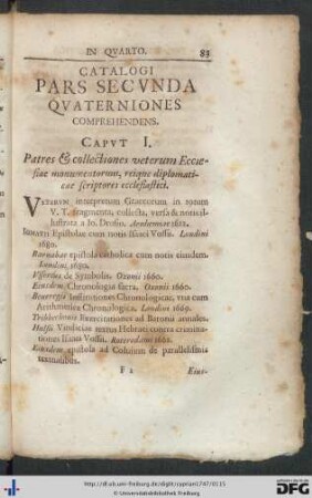 Catalogi Pars Secunda Quaterniones Comprehendens.