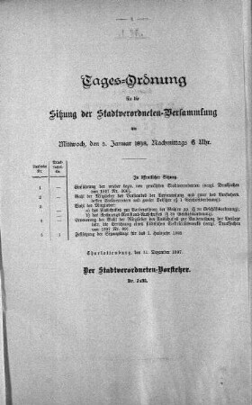 Tages-Ordnung, 5. Januar 1898