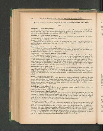 Bemerkenswertes aus dem Vogelleben des Kreises Segeberg im Jahre 1952