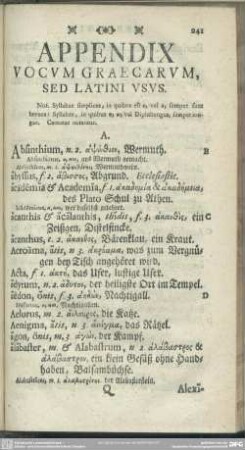 Appendix Vocum Graecarm, Sed Latini Usus