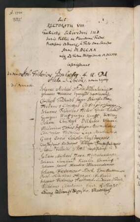 Winterhalbjahr 1720/1721. Rektorat Gabriel Schweder