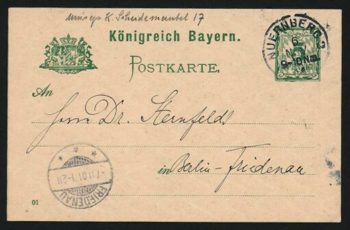 Postkarte an Richard Sternfeld : 06.11.1901