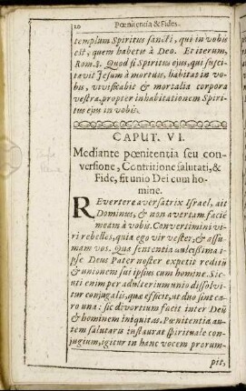 Caput. VI. Mediante poenitentia seu conversione, Contritione salutati, & Fide, sit unio Dei cum homine.