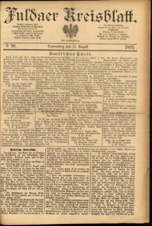 Erste Ausgabe vom Donnerstag, den 17. August 1893.
