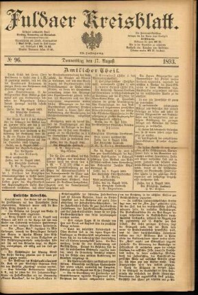 Erste Ausgabe vom Donnerstag, den 17. August 1893.