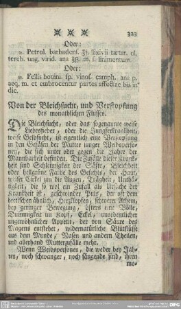 Von der Bleichsucht, und Verstopfung des monathlichen Flusses