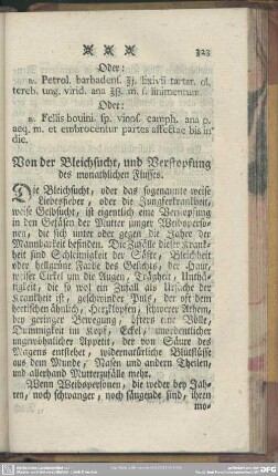 Von der Bleichsucht, und Verstopfung des monathlichen Flusses