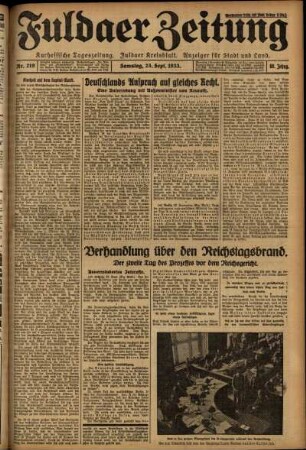 Erste Ausgabe vom Samstag, den 23. September 1933.