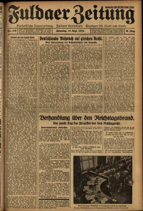 Erste Ausgabe vom Samstag, den 23. September 1933.