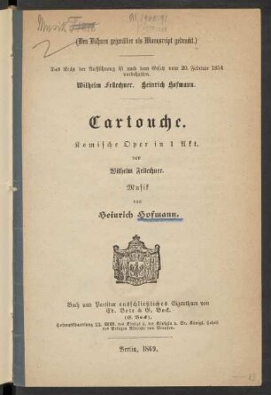 Cartouche : komische Oper in 1 Akt