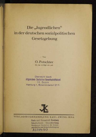 Die "Jugendlichen" in der deutschen sozialpolitischen Gesetzgebung