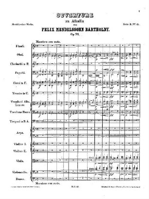 Felix Mendelssohn-Bartholdys Werke. 2,12. Nr. 12, Ouverture zu Athalia : op. 74 in F. - 38 S. - Pl.-Nr. M.B.12