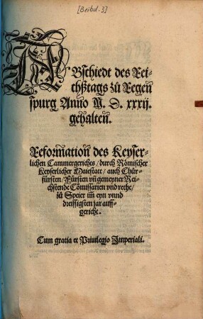 Abschiedt des Reichßtags zu Regenspurg Anno 1532 gehalten