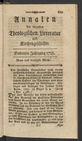 Neun und dreißigste Woche