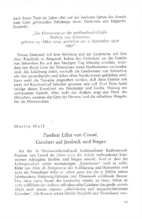 Paschen Edler von Cossel, Gutsherr auf Jersbek und Stegen