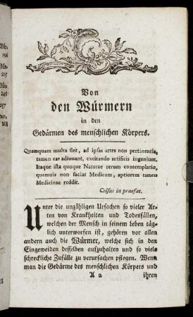 Von den Würmern in den Gedärmen des menschlichen Körpers.