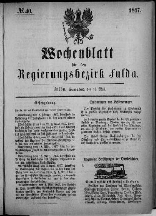 Nr. 40, Ausgabe vom 18. Mai 1867