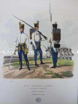 Uniformdarstellung, Offizier, Unteroffizier und Mannschaft der Ungarischen Infanterie, Österreich, 1840. Tafel aus: Trentsensky: K.K. Oesterreichische Armée nach der neuen Adjustirung.