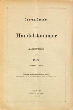 Jahresbericht der Handelskammer zu Elberfeld. 1896,1 (1897)