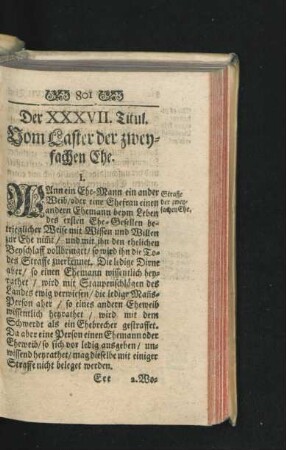 Der XXXVII. Titul. Vom Laster der zewyfachen Ehe.