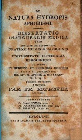 De natura hydropis aphorismi : diss. inaug. med.