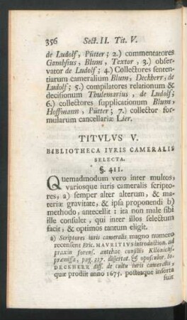 Titulus V. Bibliotheca Iuris Cameralis Selecta.
