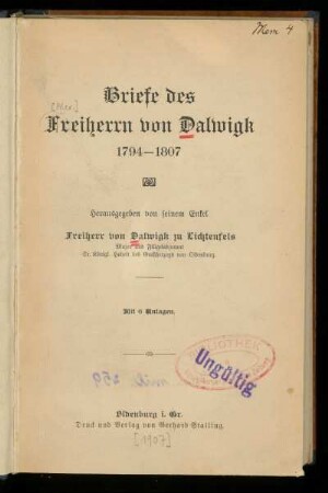 Briefe des Freiherrn von Dalwigk 1794 - 1807