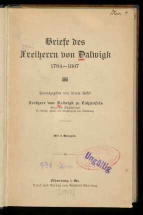 Briefe des Freiherrn von Dalwigk 1794 - 1807