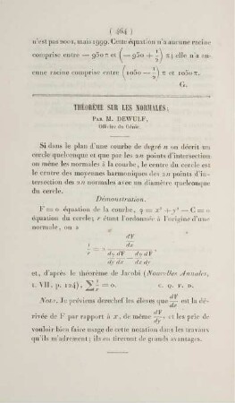 Théorème sur les normales.