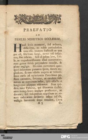 Praefatio Ad Fideles Ministros Ecclesiae.