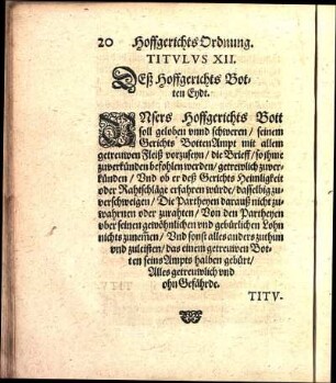 Titvlvs XII. DEß Hoffgerichts Botten Eydt.