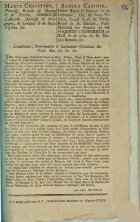 Trés-Révérends, Révérends Peres en Dieu, Nobles, chers & Biens Amés, ayant eu rapport de Votre ...