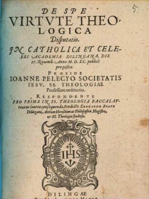De Spe Virtvte Theologica Disputatio