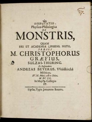 Disputatio Physico-Philologica De Monstris