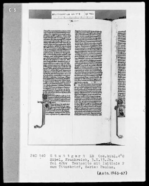 Lateinische Taschenbibel — Initiale P (aulus), darin der Apostel Paulus, Folio 426verso