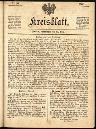 Ausgabe vom Samstag, den 15. April 1871.