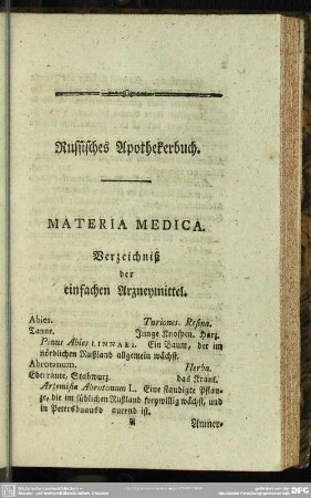 Verzeichniß der einfachen Arzneymittel