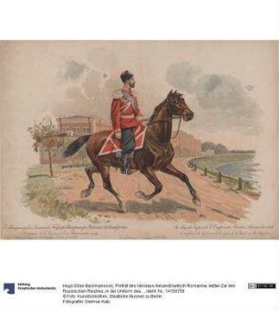 Porträt des Nikolaus Alexandrowitsch Romanow, letzter Zar des Russischen Reiches, in der Uniform des Reg. Garde Kosaren des Kaisers