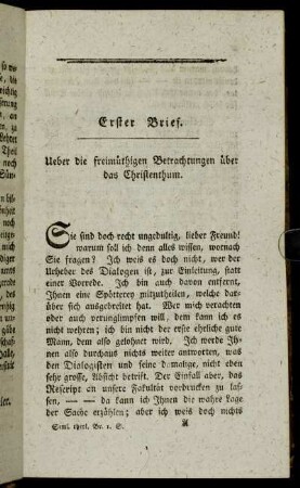 [Briefe] Ueber die freimüthigen Betrachtungen über das Christenthum.