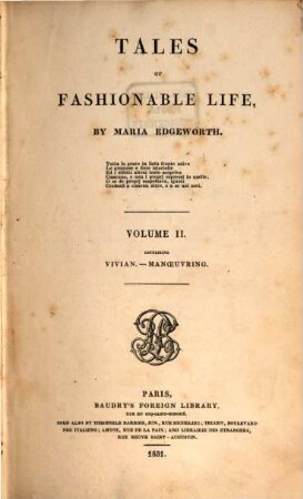 Tales of fashionable life, 2. Vivian, Manoeuvring