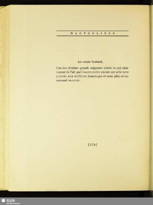 Maeterlinck: [Au comte Seebach...]