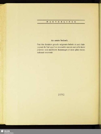 Maeterlinck: [Au comte Seebach...]