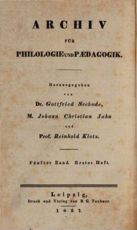 Archiv für Philologie und Pädagogik. 5, 5. 1837
