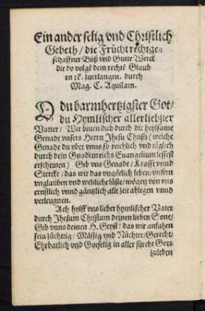 Ein ander selig und Christlich Gebeth ...