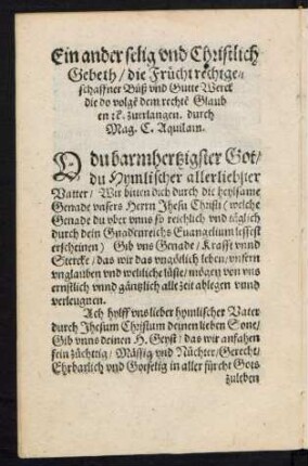Ein ander selig und Christlich Gebeth ...