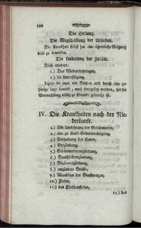IV. Die Krankheiten nach der Niederkunft.