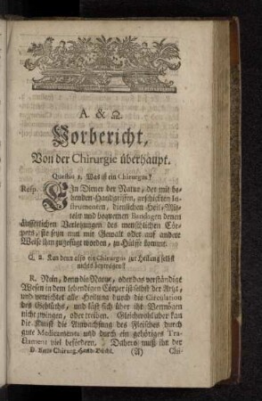 Vorbericht, Von der Chirugie überhaupt.