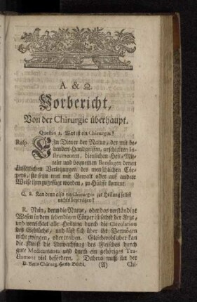 Vorbericht, Von der Chirugie überhaupt.