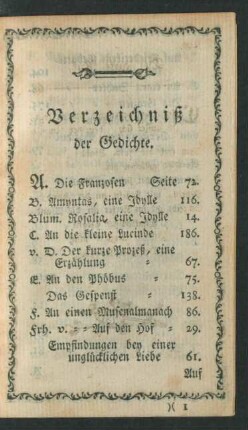Verzeichnis der Gedichte.